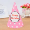 Sombrero de cumpleaños de papel con lunares rosas para niños y adultos, fiesta genial. - Rosa de cumpleaños con lunares