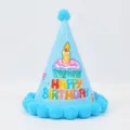 Cappello da festa di compleanno con ponpon in peluche blu cappello a cono stampa torta bambini - Blu effetto torta