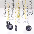 Birthday party hanging swirl decorations 80th birthday black gold silver ceiling decor - 80 Years Old (12pcs) / Gold Silver Black