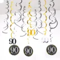 90th birthday party hanging swirl decorations 12pcs gold black silver ceiling decor set - 90 Years Old (12pcs) / Gold Silver Black