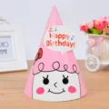 Rosa dibujo animado fiesta cumpleanos sombrero papel ninos lindo gorro conico decoracion. - Estilo Muñeca Rosa