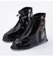 Black waterproof rain shoe covers with zipper and drawstring for outdoor hiking and travel. - L / Black