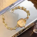 Elegante goldene Quarzuhr mit quadratischem Zifferblatt und modischem Kettenarmband für Damen. - Ganz Gold
