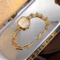 Modische Damen Quarzuhr mit goldfarbenem quadratischem Zifferblatt Kettenarmband Luxus - Gold Weiß