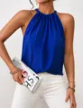Stunning royal blue halter top for women, elegant sleeveless design for chic summer fashion. - S / Sapphire Blue