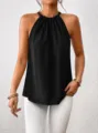 Stylish black halter neck sleeveless top for women, perfect for summer casual daily wear. - S / Black