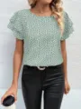 Modische Damen Kurzarm Bluse mit abstraktem Print und doppelten Volantärmeln für den Sommer. - S / Hellgrün