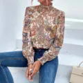 Damen Paisley Muster Hochhals Langarm Bluse Lässig Elegante Mode Oberteil Alltagskleidung - S / Geometrisches Muster 2