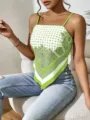 Top smanicato con stampa cachemire verde e bianco da donna, elegante top estivo. - Taglia S / verde-giallo