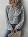 Damen Französisch Elegant Gedruckt Plissiert Kragen Lang Laterne Ärmel Bluse Top Neu - S / Oberteile / Weiß