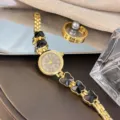 Damen Quarzuhr Armbanduhr Goldfarben Schwarzes Kleeblatt Design Modisch Elegant chic - Schwarz