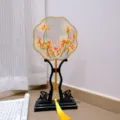 Traditional Chinese embroidered round fan with stand tassel elegant hanfu accessory decor - 20