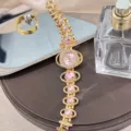 Fashion luxury rhinestone quartz watch for women with star bracelet design detail. - Pink