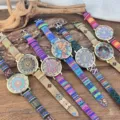 Vintage bohemian ethnic style women quartz watch featuring colorful canvas strap and pretty dial. - Purple