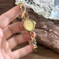 Vintage rainbow gemstone quartz watch, exquisite oval dial with colorful crystal bracelet. - Gold Dial