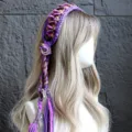 Fascia per capelli intrecciata all'uncinetto bohémien con nappe viola, accessorio vintage. - Viola