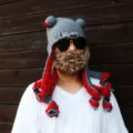 Handmade crochet octopus hat with curly tentacles, funny warm knit beanie for Halloween party. - One Size / Gray-Red