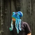 Handmade crochet octopus hat, funny animal winter warm knitted beanie for Halloween party costume. - One Size / Blue & White