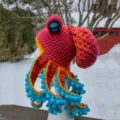 Handmade crochet octopus hat funny novelty warm knitted beanie for winter party costume. - One Size / Red & Orange Yellow