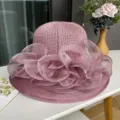 Chapeau bob fleur organza rose protection solaire d'été respirant voyage plage chapeau. - M (56-58cm) / Mauve Clair