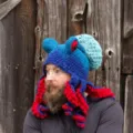 Blue and red octopus crochet hat, funny handmade knit octopus beanie for party costume. - One Size / Royal Blue Red