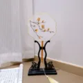Traditional Chinese embroidered round fan with wooden stand and tassel, ancient style prop. - 6