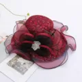 Elegant red lace organza sun hat for women summer beach travel stylish sun protection - Adjustable / Burgundy
