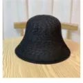 Black crochet bucket hat for women, breathable lace mesh summer sun protection beach hat. - Double Layer Bucket Hat / Black