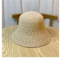 Beige hollow-out knitted bucket hat summer breathable sun protection beach cap for women - Double Layer Bucket Hat / Beige