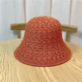 Orange knit crochet bucket hat, breathable summer sun protection hat for women travel. - Double Layer Bucket Hat / Brick Red