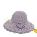 Women summer lavender knitted sun hat, hollow out crochet beach bucket hat with flower accent. - Peony Hollow Knit Hat / Gray