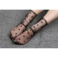 Sheer black polka dot mesh short socks for women, breathable summer cute transparent hosiery. - Tube Height 48cm / Black Polka Dot