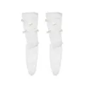 White sheer mesh mid-calf socks decorated with sweet satin bows, cute Lolita style hosiery. - One Size / White