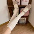 Summer cotton hollow knit ruffled knee high socks breathable aesthetic cute stockings for women - One Size / Off White