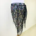 Foulard da fianco danza del ventre con paillettes nere frange cintura triangolare - Nero Iridescente