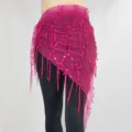 Foulard per danza ventre rosa vivo con paillettes, catena da vita con frange scintillante. - Rosso rosa