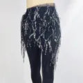 Sciarpa da anca per danza del ventre con paillettes nere e catena in vita con frange - argento nero