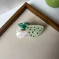 Acetate rhinestone mushroom hair claw clip elegant side hair accessory for women styling detail shot - Green Mushroom