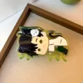 Cute cartoon anime hair claw clip for girls, green acrylic cat character hair accessory for daily wear. - Green