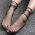 Sheer mesh sheer socks with gold stars, Japanese style summer thin mid-calf women socks. - Black Gold Bronzing Star