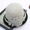 Women wool felt bucket hat floral autumn winter casual dome bowler hat grey fashion. - M (56-58cm) / Edged Rose-Gray (Gray Flower)