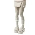 Cozy winter knit leg warmers and soft fuzzy slippers for women, cute cozy casual daily wear. - Two-Way Stirrup Slouch Socks / Light Gray