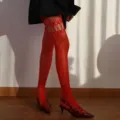 Rote sexy Netzstrumpfhose mit edlem Spitzenmuster, modische Strumpfhose für Damen. - Einheitsgröße / China Rot