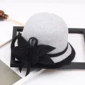 Grey wool felt dome hat with elegant black floral applique for stylish winter hats - M (56-58cm) / Edged Four-Leaf Flower-Gray with Black Flower