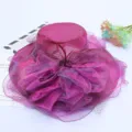Fuchsia organza fashion sun hat with large floral mesh veil for women summer beach - Adjustable / Version 18 Large Flower Lurex Rose Red