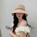 Summer woven straw bucket hat for women, wide brim breathable beach sun hat, casual beige - M Logo Bucket Hat / Beige