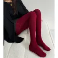 Femme automne hiver collants tricotés chauds à motif losange élastique mince sexy - Taille unique / Rouge de Chine