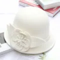 Women winter woolen cloche hat with 3D flower, elegant white felt bucket hat style. - M (56-58cm) / Solid Large Flower - Milk White