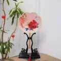 Traditional Chinese embroidered round fan with peony design, Hanfu dancing accessory variant. - 28