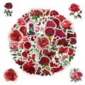 50 Pezzi Adesivi Rose Rosse Impermeabili in Vinile per Bottiglia Telefono Laptop - Rosa Rossa (TQ50-1218) / 50 Pezzi/Confezione